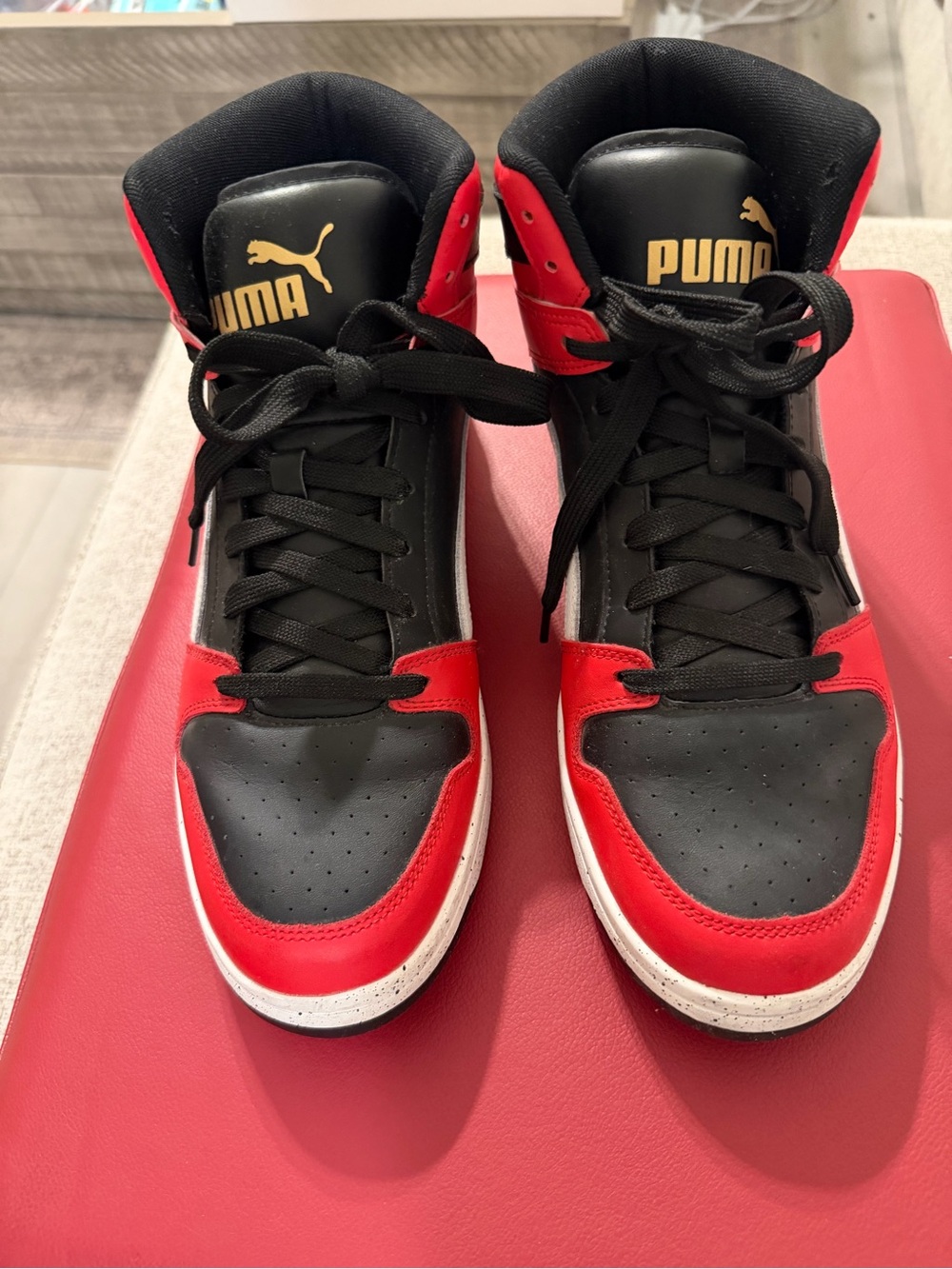 Puma Men’s High-Top Sneakers - Black, Red & Gold Logo